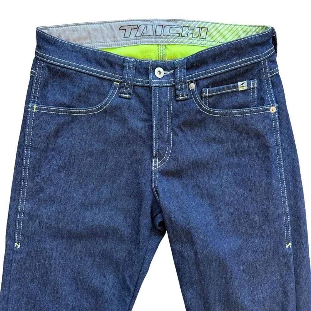 RS Taichi Riding Jeans Mens 29x32 Dark Indigo Blue Straight Windproof Stretch